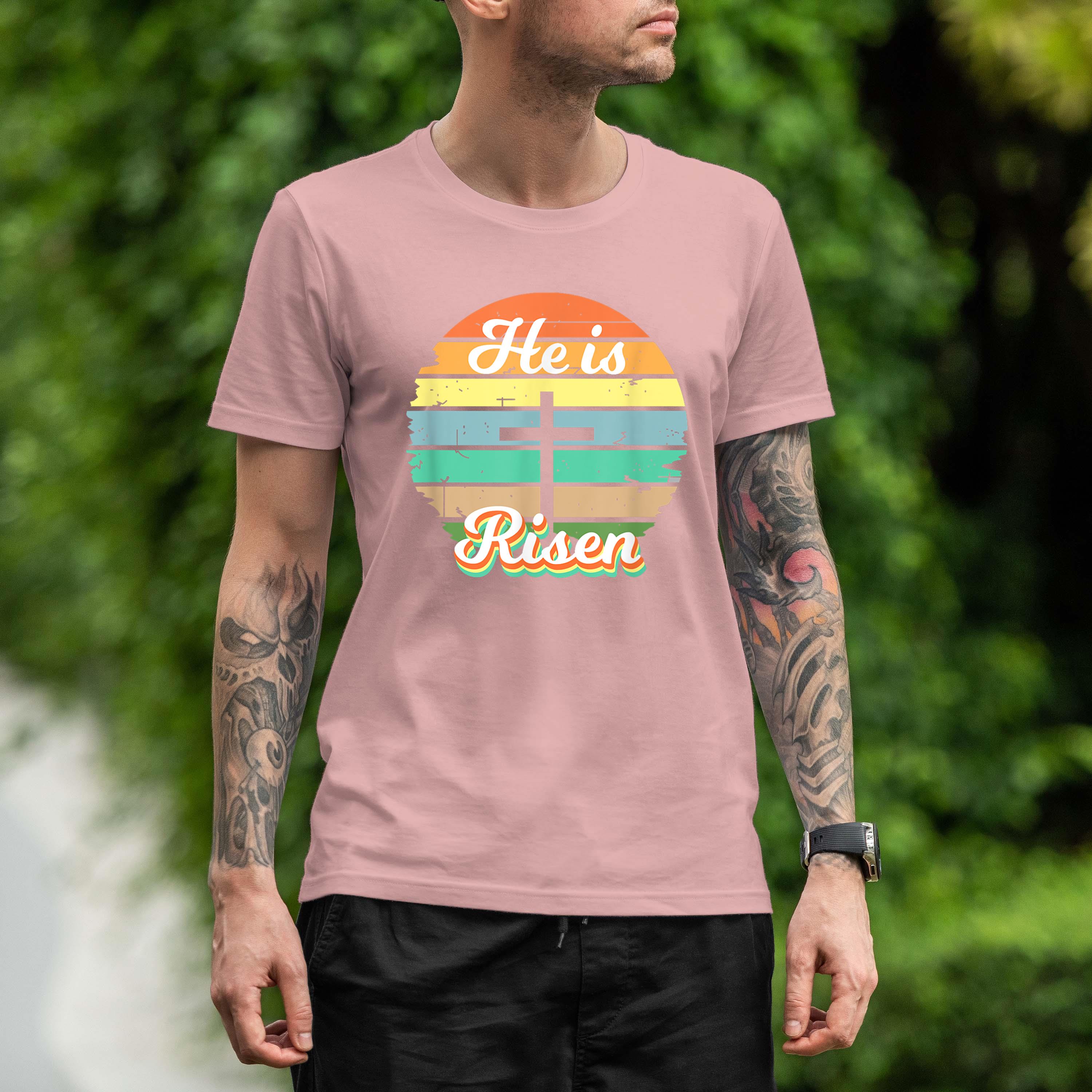 He Is Risen Easter Retro Vintage Sunset Jesus Cross Shirt 